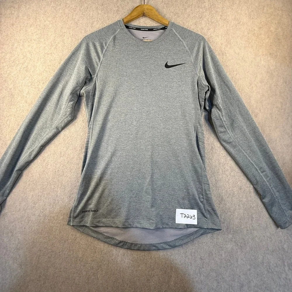 Nike Pro Dri-FIT Mens Small Grey Heather Long Sleeve Training Compression Shirt
